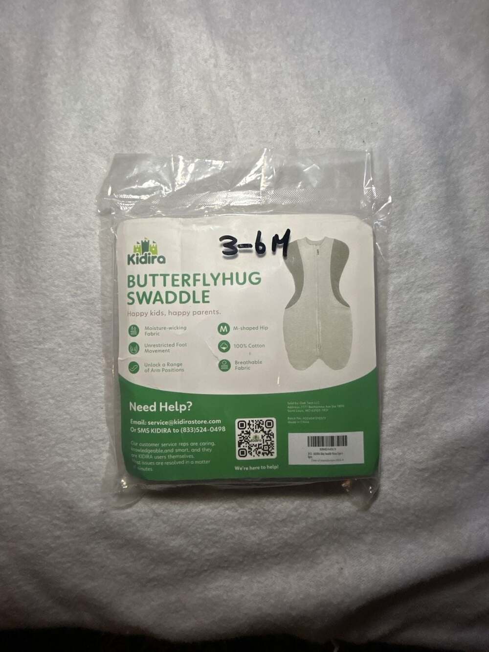 Kidira Butterflyhug Swaddle Size 3-6M Grey